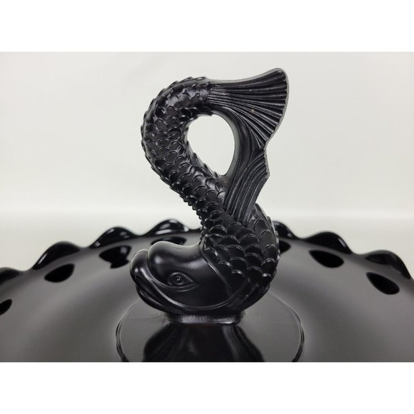 Vintage Viking Glass Black Amethyst Dolphin‎ Fish Serving Tray Platter 11" - Picture 7 of 11